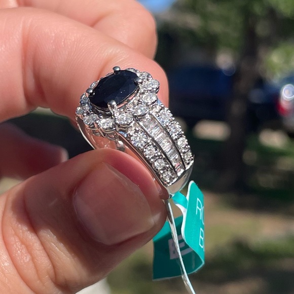 Effy 1.9 ct t.w Sapphire 0.94 ct t.w Diamond Ring 14k White Gold - Picture 2 of 9